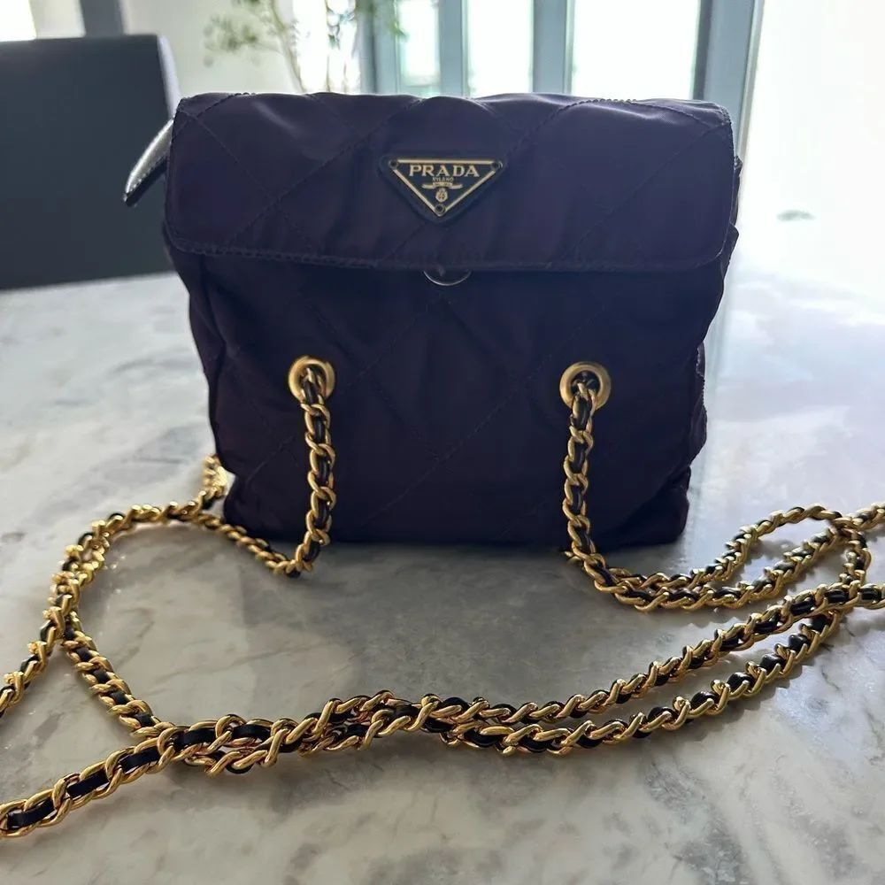 Prada Dark Purple Quilted Shoulder Bag with Chain Straps - Picture 3 of 16